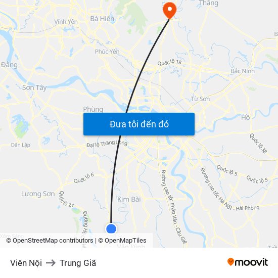 Viên Nội to Trung Giã map