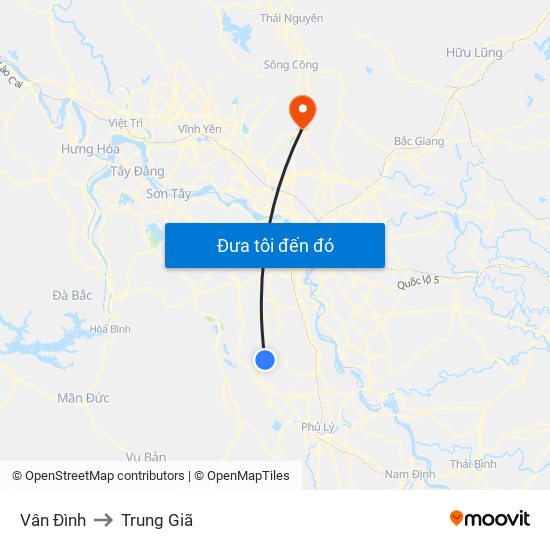 Vân Đình to Trung Giã map