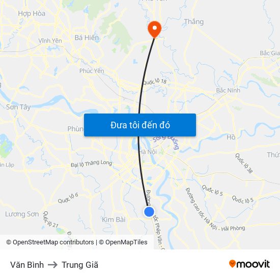 Văn Bình to Trung Giã map
