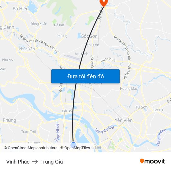 Vĩnh Phúc to Trung Giã map