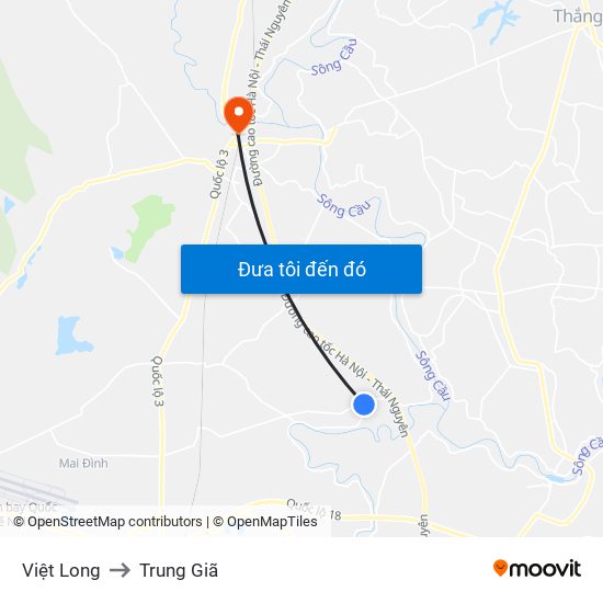 Việt Long to Trung Giã map