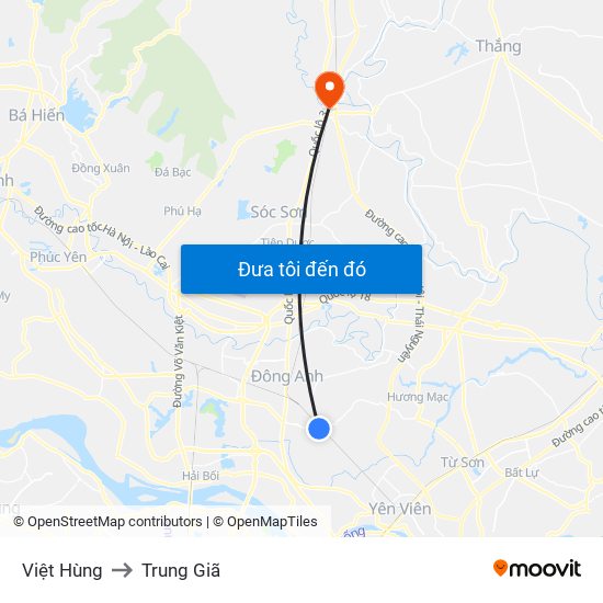 Việt Hùng to Trung Giã map