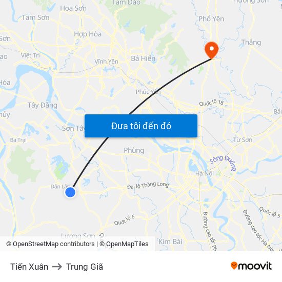 Tiến Xuân to Trung Giã map