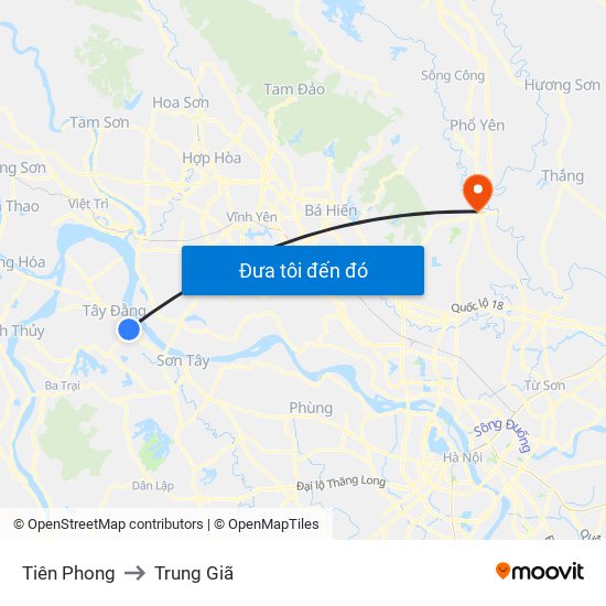 Tiên Phong to Trung Giã map