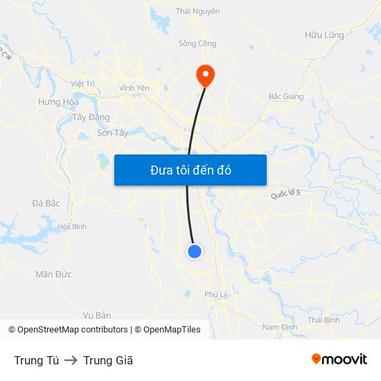 Trung Tú to Trung Giã map