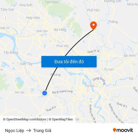 Ngọc Liệp to Trung Giã map