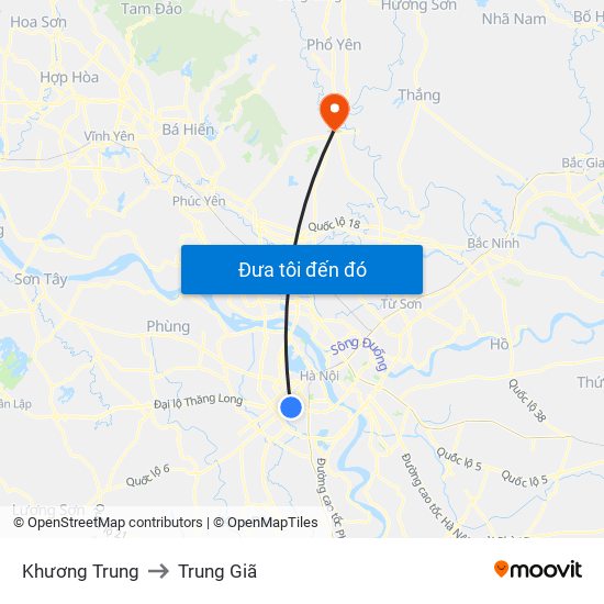 Khương Trung to Trung Giã map