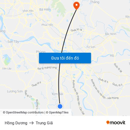 Hồng Dương to Trung Giã map