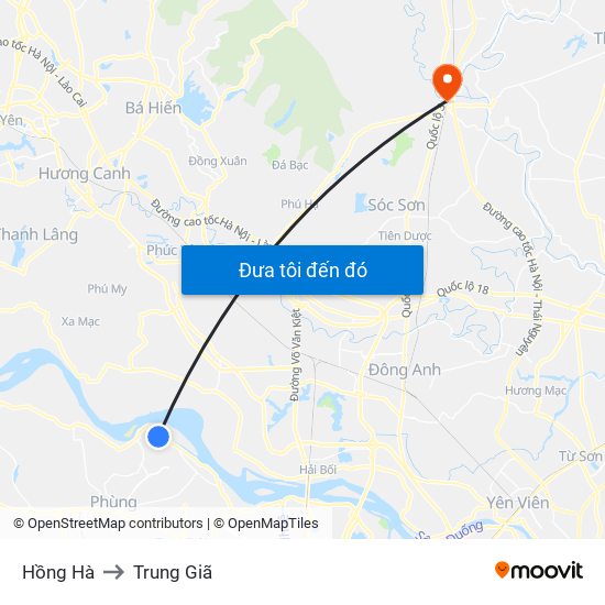 Hồng Hà to Trung Giã map