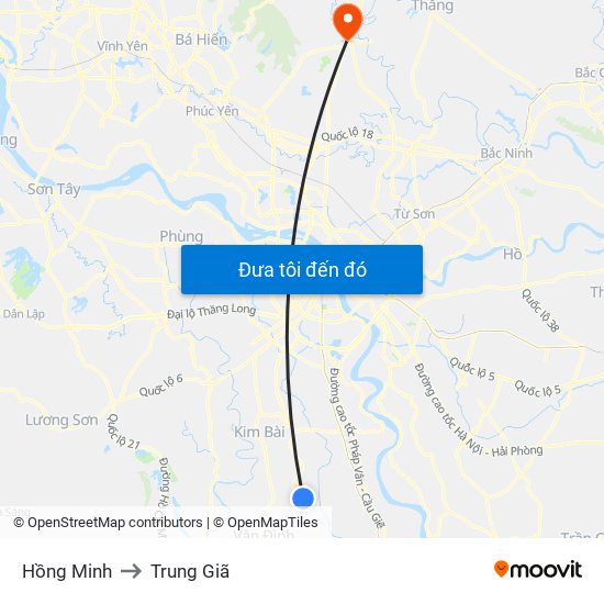 Hồng Minh to Trung Giã map