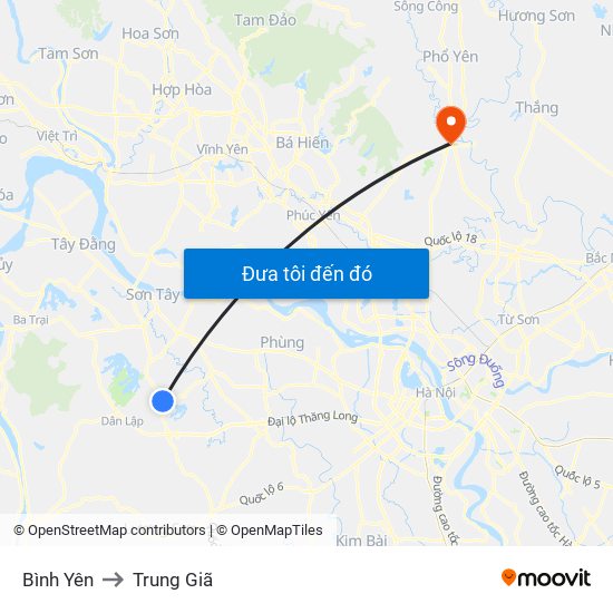 Bình Yên to Trung Giã map