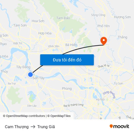 Cam Thượng to Trung Giã map