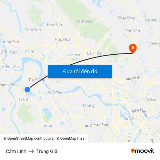 Cẩm Lĩnh to Trung Giã map