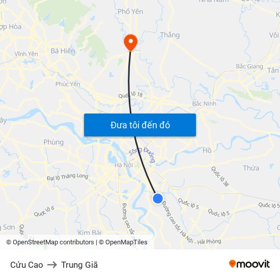 Cửu Cao to Trung Giã map