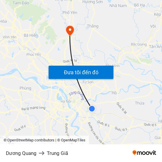 Dương Quang to Trung Giã map