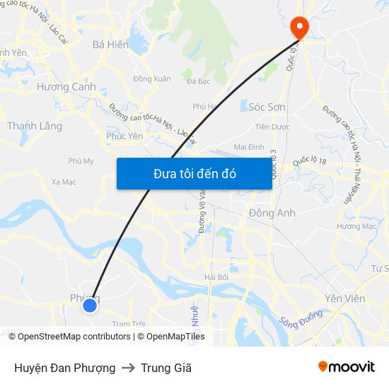 Huyện Đan Phượng to Trung Giã map