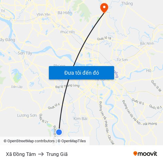 Xã Đồng Tâm to Trung Giã map