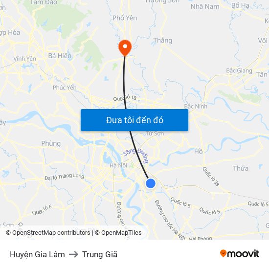 Huyện Gia Lâm to Trung Giã map