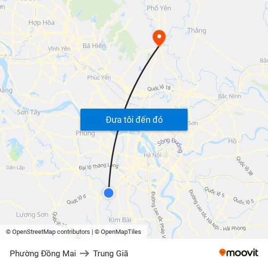 Phường Đồng Mai to Trung Giã map