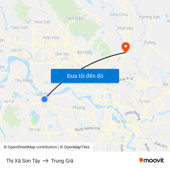 Thị Xã Sơn Tây to Trung Giã map