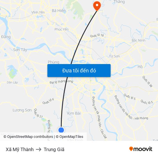 Xã Mỹ Thành to Trung Giã map