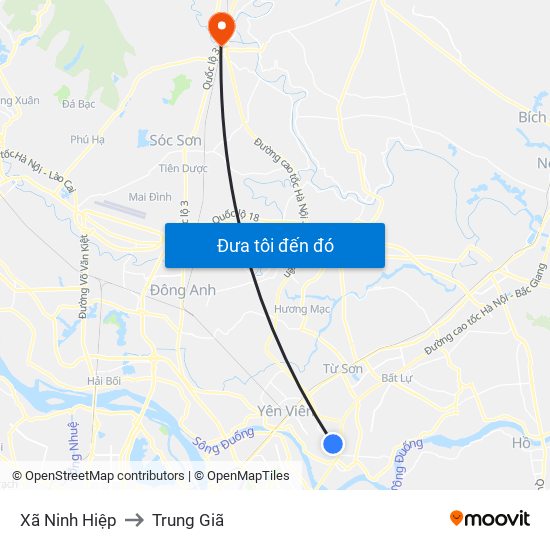 Xã Ninh Hiệp to Trung Giã map