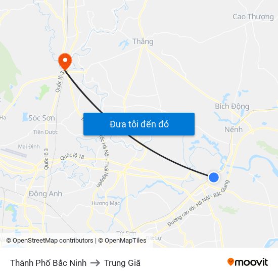 Thành Phố Bắc Ninh to Trung Giã map