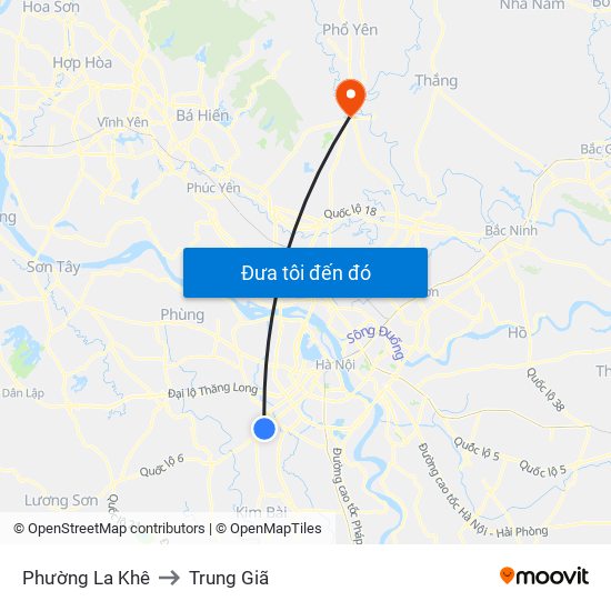 Phường La Khê to Trung Giã map
