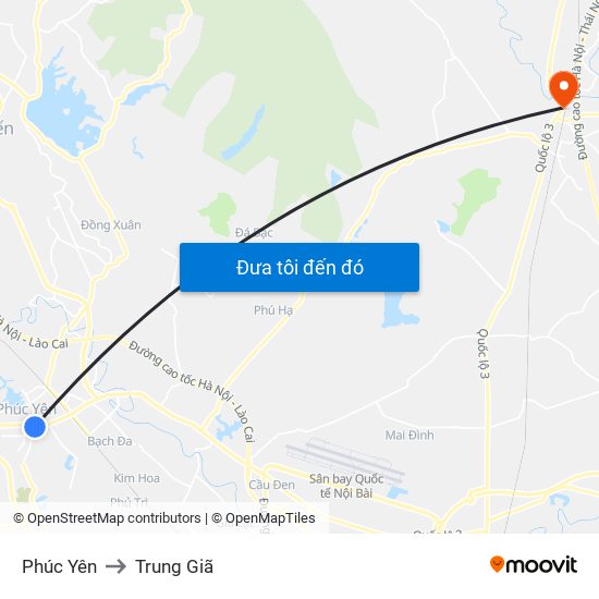 Phúc Yên to Trung Giã map