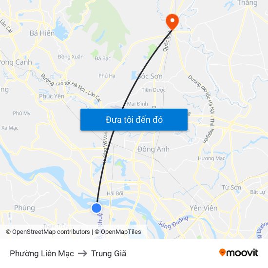 Phường Liên Mạc to Trung Giã map