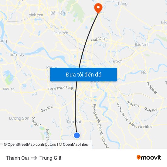 Thanh Oai to Trung Giã map