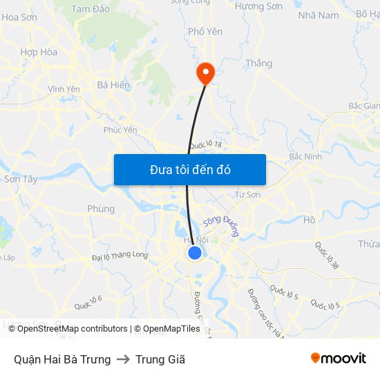 Quận Hai Bà Trưng to Trung Giã map