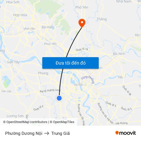 Phường Dương Nội to Trung Giã map