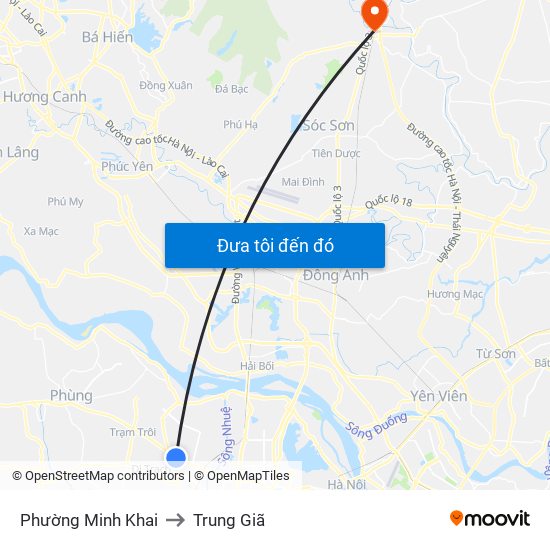 Phường Minh Khai to Trung Giã map