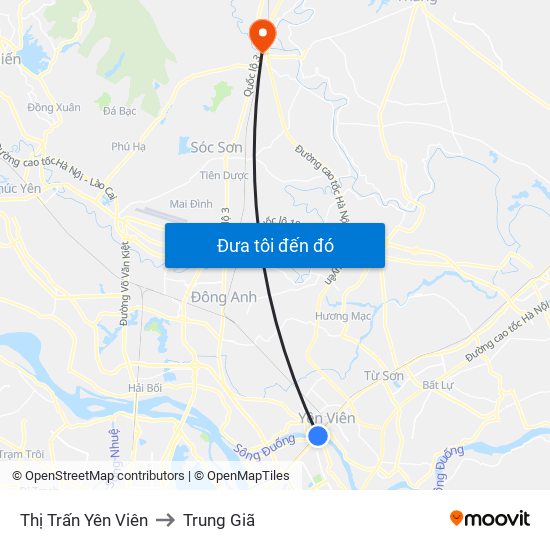 Thị Trấn Yên Viên to Trung Giã map