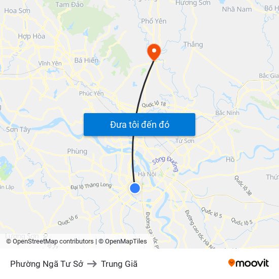 Phường Ngã Tư Sở to Trung Giã map