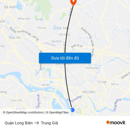 Quận Long Biên to Trung Giã map