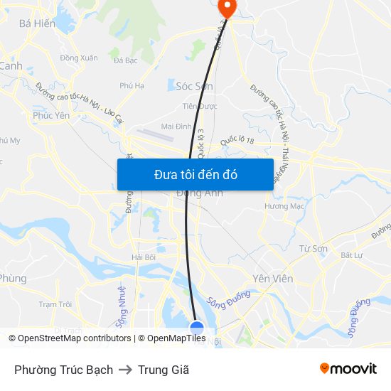 Phường Trúc Bạch to Trung Giã map