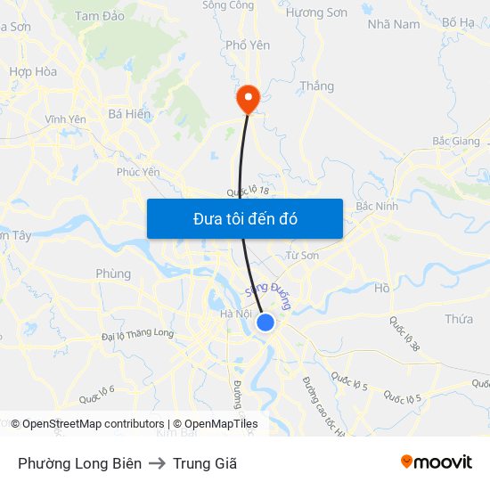 Phường Long Biên to Trung Giã map