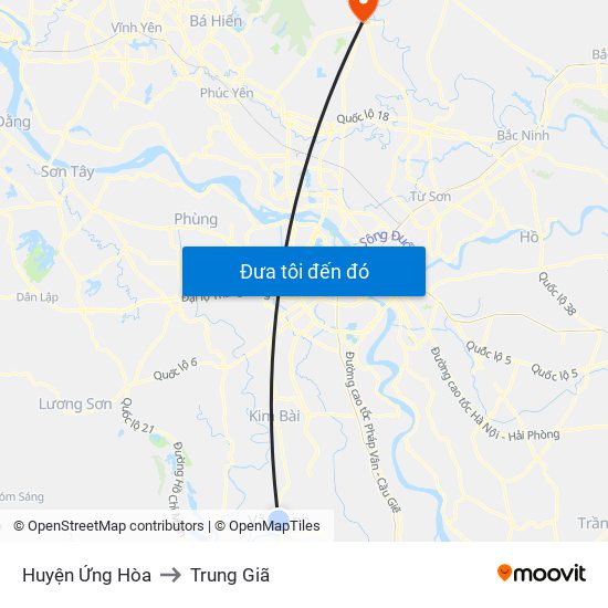 Huyện Ứng Hòa to Trung Giã map