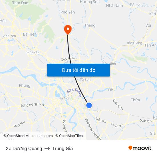 Xã Dương Quang to Trung Giã map