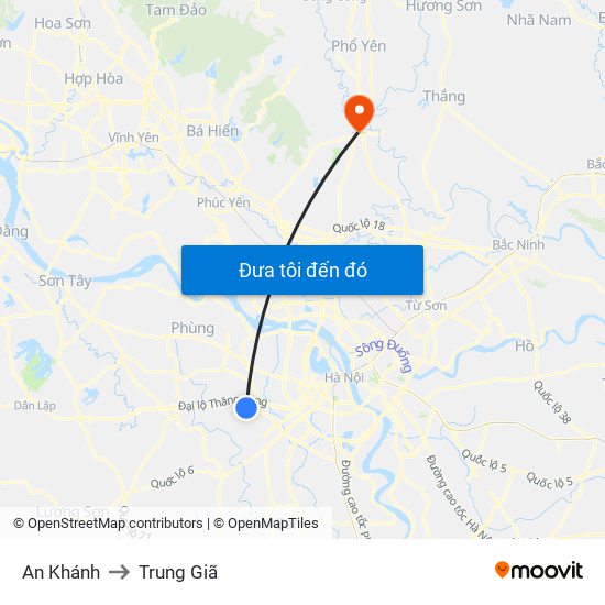 An Khánh to Trung Giã map