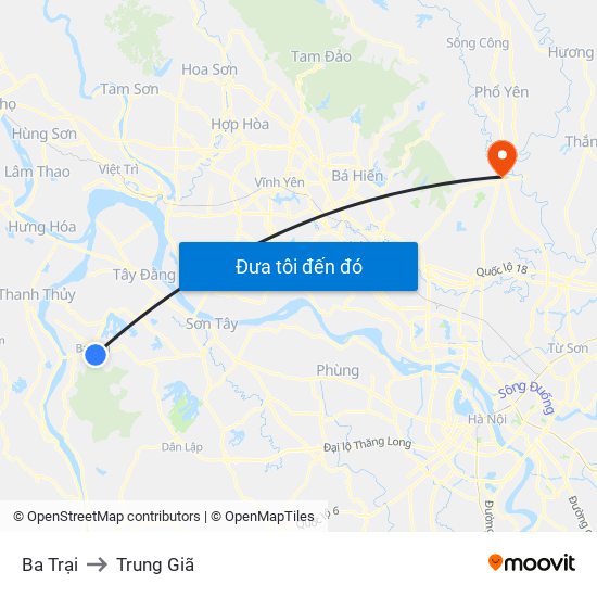 Ba Trại to Trung Giã map