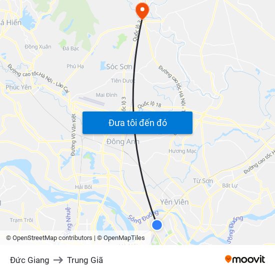 Đức Giang to Trung Giã map