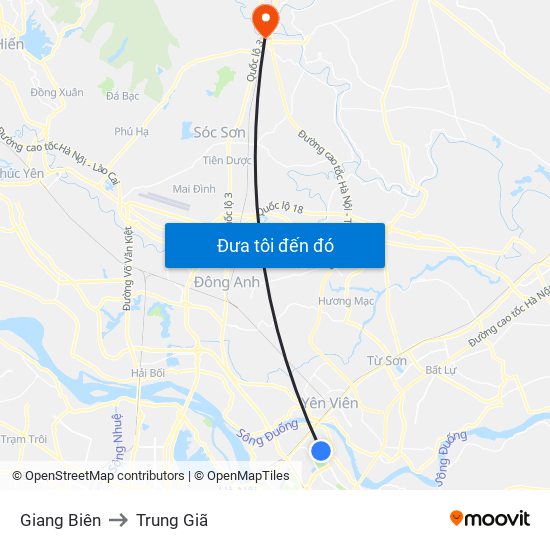 Giang Biên to Trung Giã map
