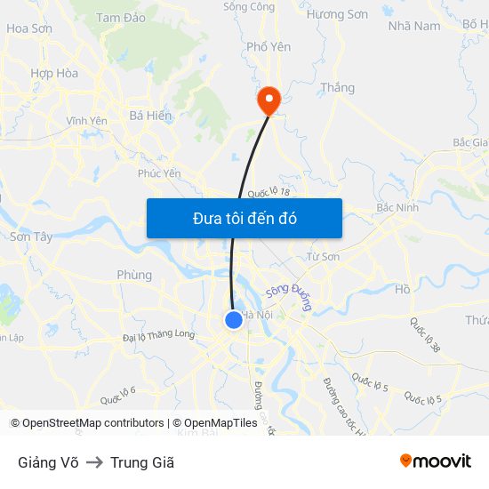 Giảng Võ to Trung Giã map