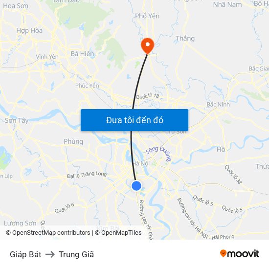 Giáp Bát to Trung Giã map