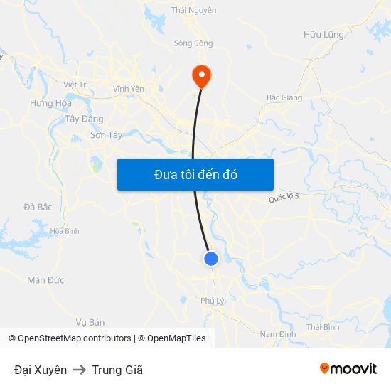 Đại Xuyên to Trung Giã map