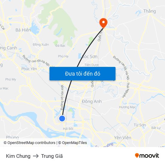 Kim Chung to Trung Giã map