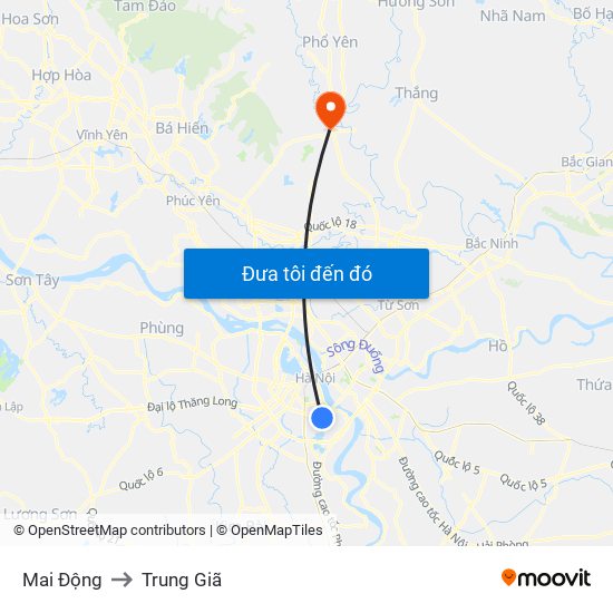 Mai Động to Trung Giã map